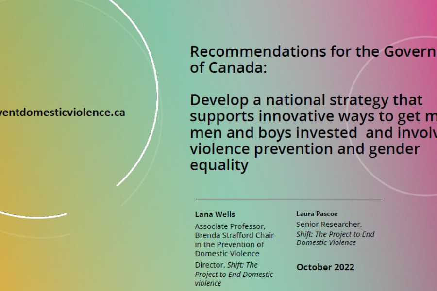 Recommendations for the Government of Canada: Develop a national strategy that supports innovative ways to get more men and boys invested and involved in violence prevention and gender equality