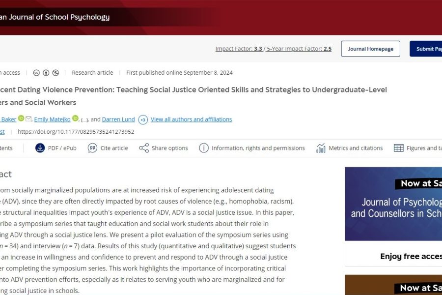 New Publication Highlights the Importance of Working with Educators and Social Workers to Prevent Adolescent Dating Violence